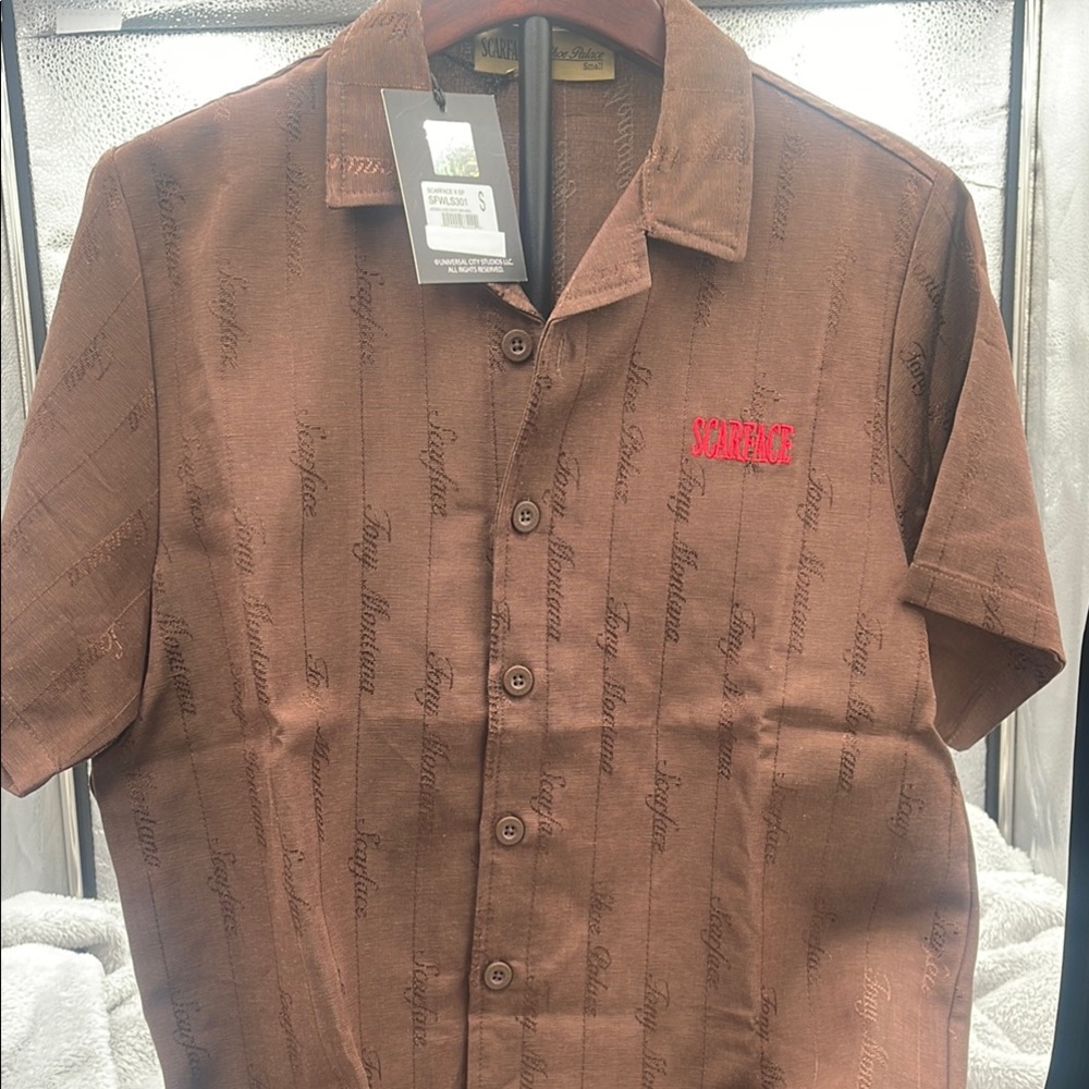 Scareface woven logo shirt  Brown Short Sleeve